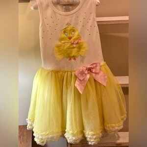 Baby Girl Easter Chick Tutu Dress Yellow Pink Bow Spring Holiday 12-18M